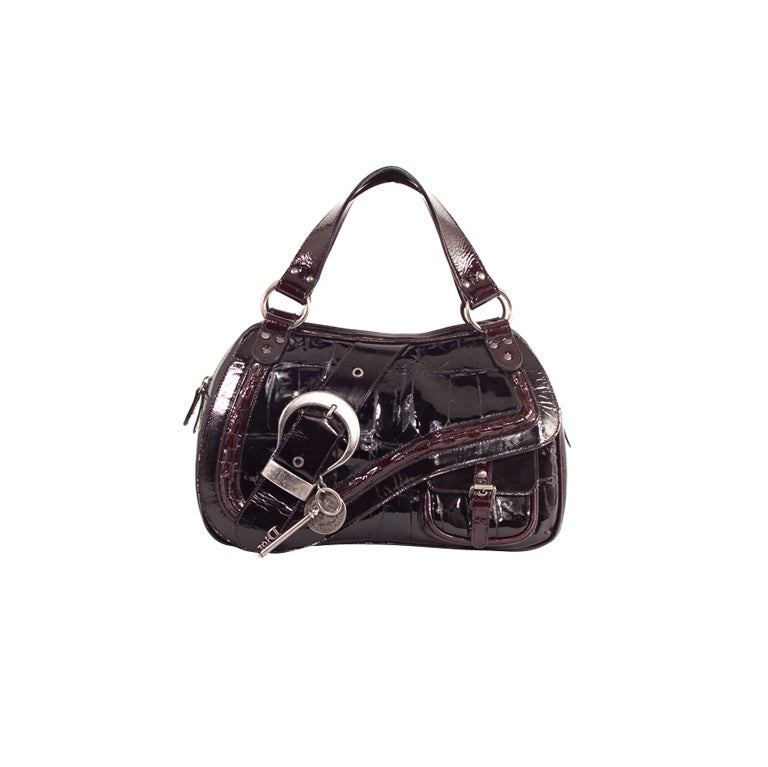 CHRISTIAN DIOR Croc-Stamped Patent Leather Gaucho Bag For Sale