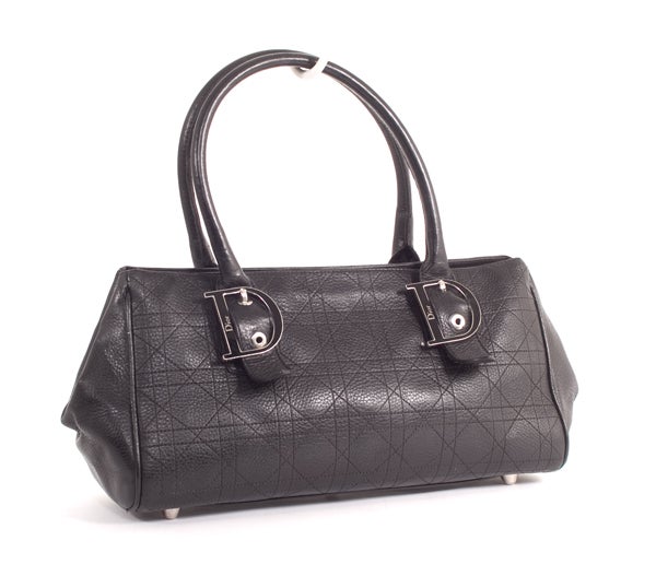 CHRISTIAN DIOR Black Calf Grained Leather Lady Dior Small Tote