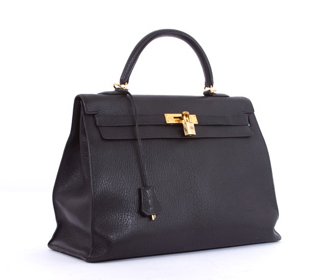 HERMES Cherve Kelly 35 cm Black Sellier GHW Handbag Classic Purs