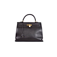 HERMES Cherve Kelly 35 cm Black Sellier GHW Handbag Classic Purs