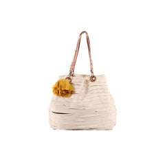 LANVIN Ribbon Silk Canvas Pleated Happy Tote Bag