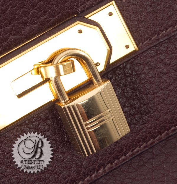 HERMES Clemence Brown Kelly 40 cm Handbag Gold Hardware For Sale 2