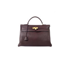 HERMES Clemence Brown Kelly 40 cm Handbag Gold Hardware