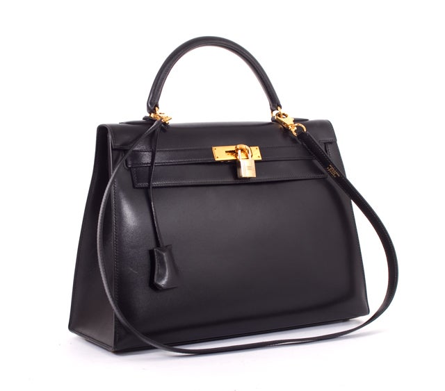HERMES Black Box Kelly 32 cm Veau Bag GHW Handbag Purse