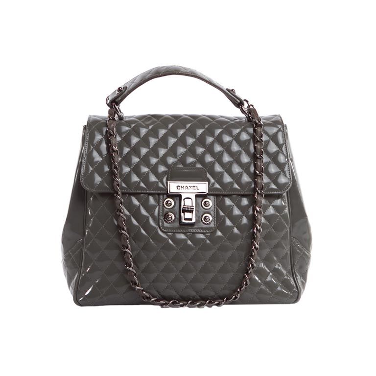 CHANEL Mademoiselle Kelly Patent Quilted Framed Top Handle Bag