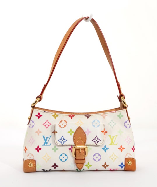 This is an authentic LOUIS VUITTON Multicolor Murakami Eliza Bag. It is done in classic Louis Vuitton multicolor monogram canvas. This bag features golden hardware, a single zip closure, a single flat vachetta leather shoulder strap, and a front