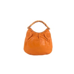 GUCCI Tan Leather Studded Bamboo Handle Medium Hobo Bag