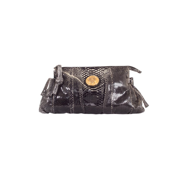 GUCCI Black Python Large Hysteria Clutch Bag For Sale