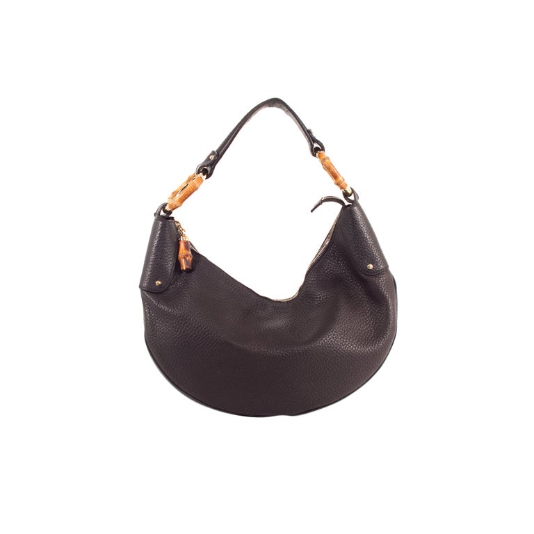 GUCCI Black Leather Nappa Crescent Half Moon Hobo Bag