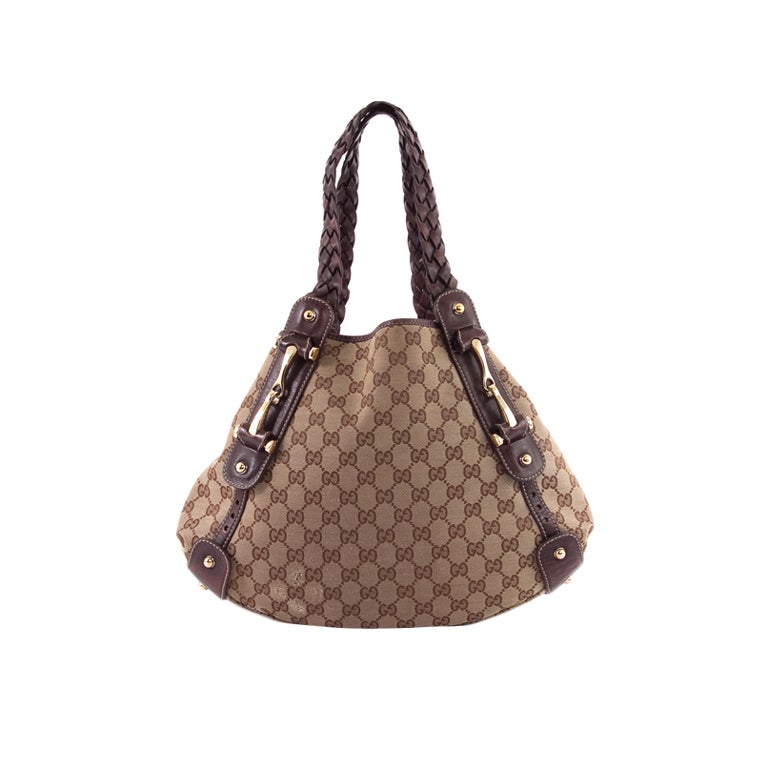 GUCCI Monogram GG Pelham Classic Braided Handles Shoulder Bag For Sale