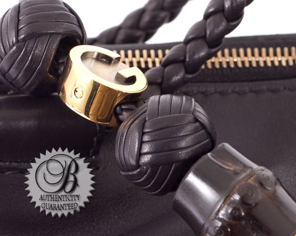 Women's GUCCI Black Leather HANDMADE Woven Front Tassels Shoulder Bag