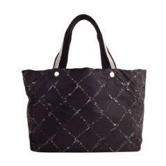 CHANEL Black Canvas Travel Ligne Small Tote Bag