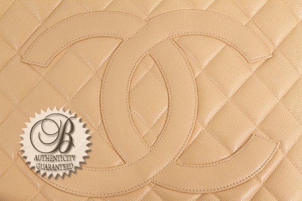 CHANEL Tan Beige Caviar Quilted Medallion Bag For Sale 3