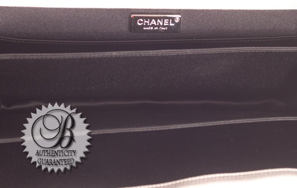 CHANEL Black Lace and Satin Clutch Bag Purse For Sale 1
