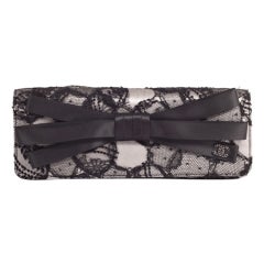 CHANEL Black Lace and Satin Clutch Bag Purse