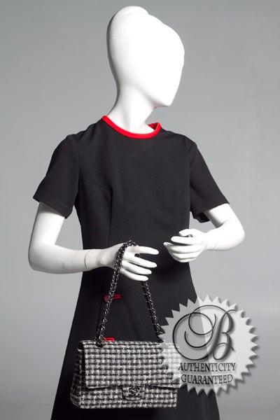 CHANEL Black White Tweed Chain Shoulder Bag Flap Purse For Sale 6