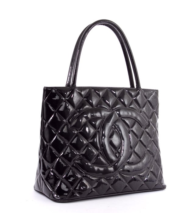 CHANEL Black Patent Leather Classic Metallic Bag