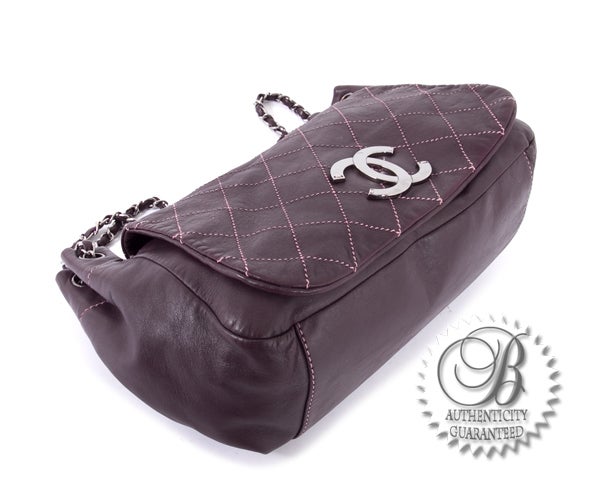 Women's CHANEL Eggplant Accordion Diamond Stitch Flap Bag Handbag For Sale