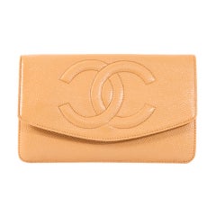 CHANEL Camel Beige Caviar Leather Wallet Clutch