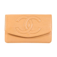 CHANEL Camel Beige Caviar Leather Wallet Clutch