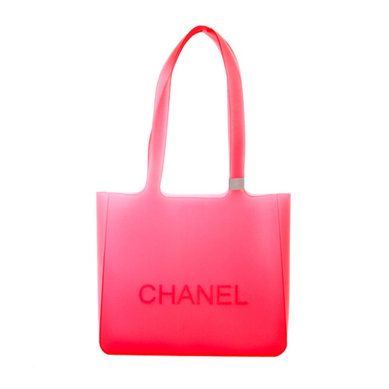 CHANEL Red Rubber Front Logo Beach / Everyday Tote Shoulder Bag