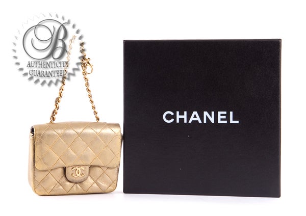 CHANEL Rare Leather Metallic Gold Mini Classic Quilted Belt Bag For Sale 7
