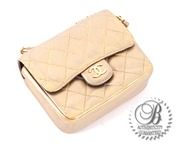 Women's CHANEL Rare Leather Metallic Gold Mini Classic Quilted Belt Bag For Sale
