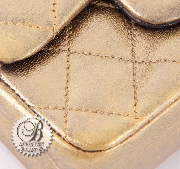 CHANEL Rare Leather Metallic Gold Mini Classic Quilted Belt Bag For Sale 2