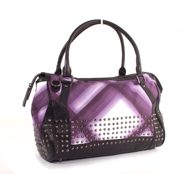 BURBERRY Ancoats Stud Purple Beat Check Handbag