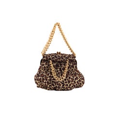 CHRISTIAN LOUBOUTIN Leopard Clutch Purse Bag w Gold Chains