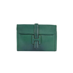 HERMES Dark Racing Green Courchevel Leather JIGE Clutch Bag