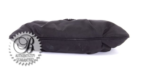 Women's PRADA Black Nylon Sequined Logo Evening Pochette Bag w Chain
