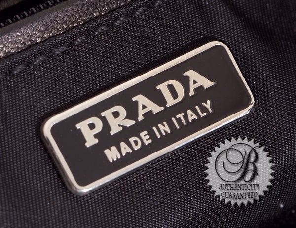 PRADA Black Nylon Sequined Logo Evening Pochette Bag w Chain 5