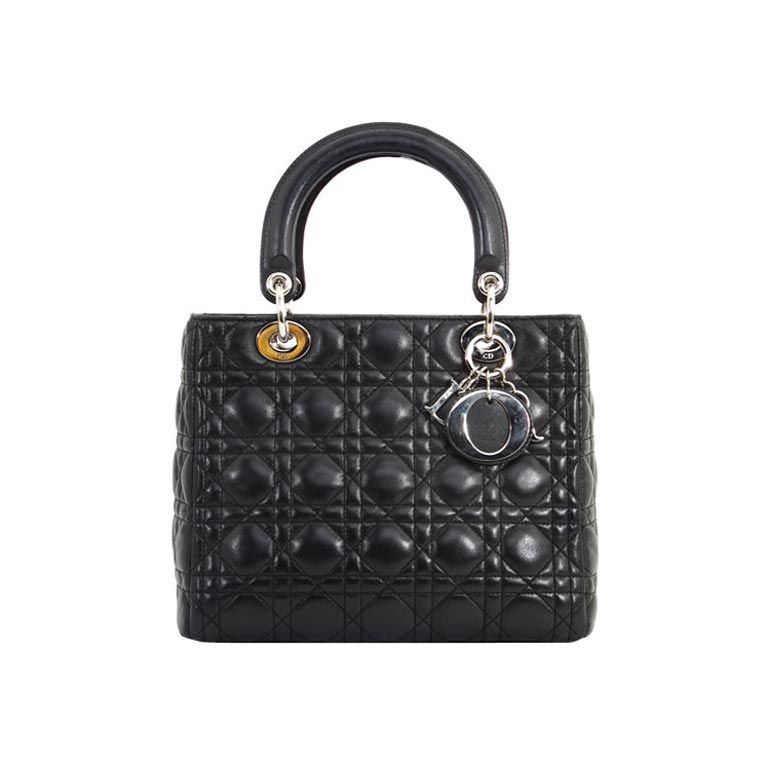 CHRISTIAN DIOR Classic Lady Dior Black Cannage Quilted Bag