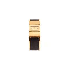 HERMES Black Lizard Skin Bangle LOQUET Bracelet Watch