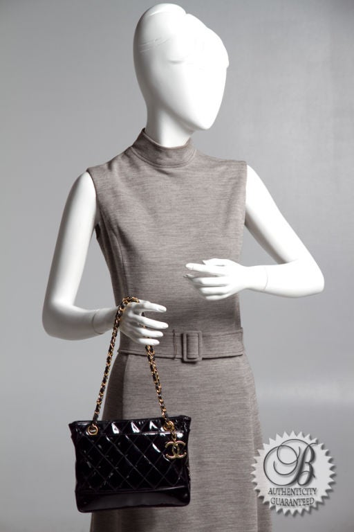 CHANEL Black Patent Leather Petite Shopping Bag 7