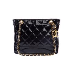 CHANEL Black Patent Leather Petite Shopping Bag