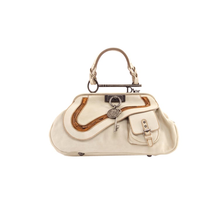 CHRISTIAN DIOR Bolso de Asa Superior Gaucho Grande Blanco Marfil