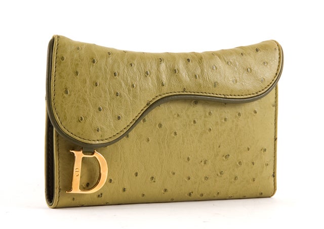 CHRISTIAN DIOR Kiwi Ostrich Leather Wallet French Purse