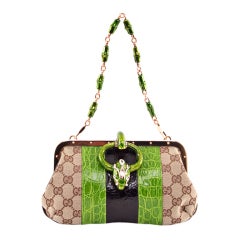 GUCCI Limited Edition Monogram GG Swaroski Dragon Head Clutch Ba