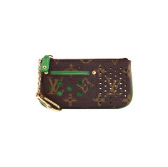 LOUIS VUITTON Perforated Green Monogram Key Cles Coin Holder Wal