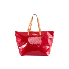 LOUIS VUITTON Red Monogram Vernis Bellevue GM Bag