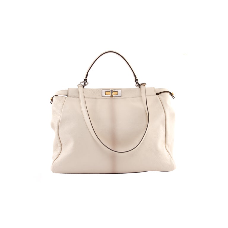 FENDI Large Beige Goatskin Leather PEEKABOO Handbag Purse For Sale