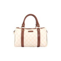 GUCCI Joy Monogram GG Ivory Ebony Trim Small Boston Bag