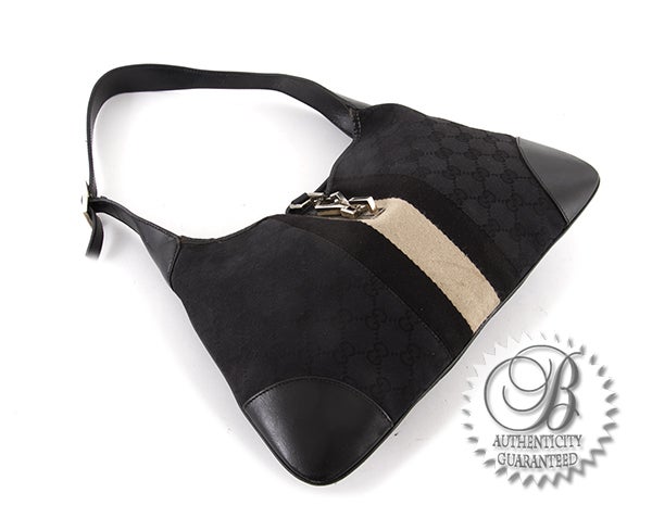 Women's GUCCI Classic Jackie O Hobo Monogram Striped Black Shoulder Bag