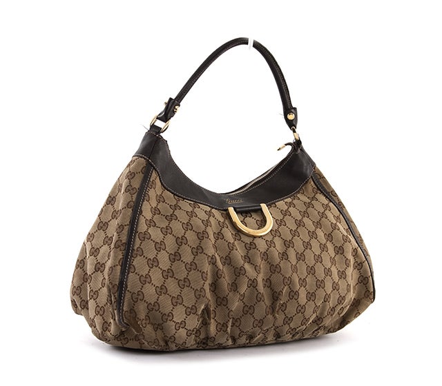 GUCCI Monogram Canvas D-Gold Hobo Bag