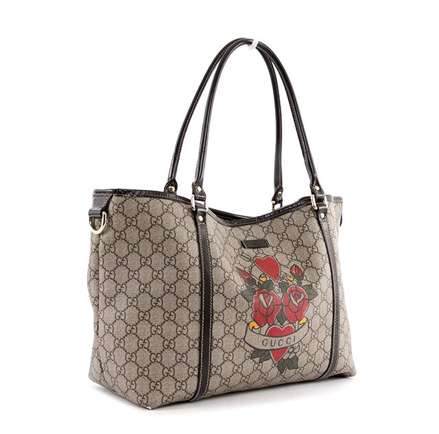GUCCI Monogram Canvas Tattoo Heart Tote Bag