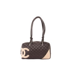 CHANEL Quilted Brown Leather Cambon Ligne Bowler Bag