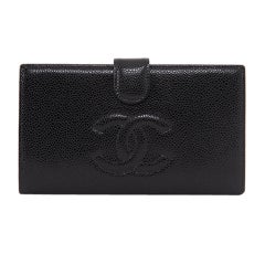 CHANEL Black Caviar Leather French Purse Wallet