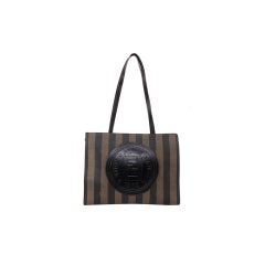 FENDI Roma Black and Brown Striped Tote Bag Vintage